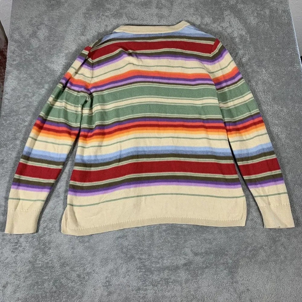 Chaps Rainbow Colorful Striped Knit Sweater Size Medium Women’s - Picture 6 of 11